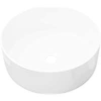 vidaXL Lavabo Moderno Redondo de Cerámica Blanco Lavamanos Aseo Cuarto de Baño